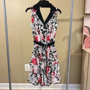 Floral Sleeveless Dress - Black, White, Red